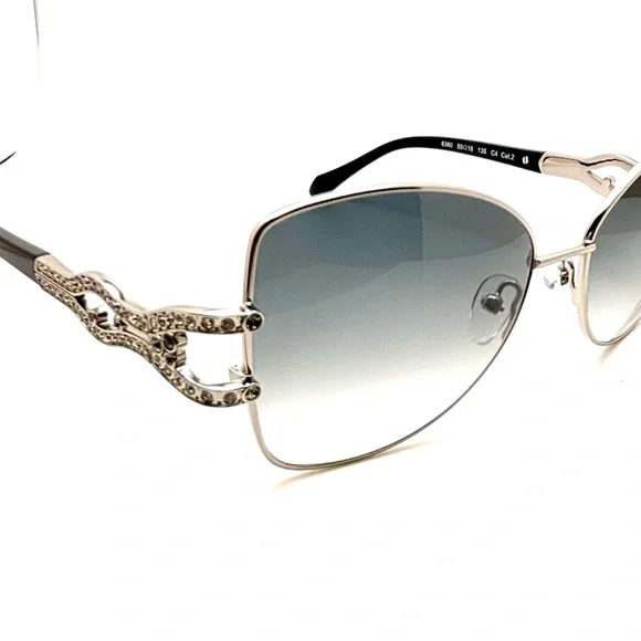 Pier Martino Silver Metal Butterfly Sunglasses Black temples/inset crystals